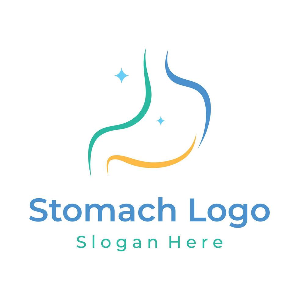 création de logo de modèle de santé de l'estomac et de soins de l'estomac. signe de logo pour médecin, entreprise et image de marque. vecteur