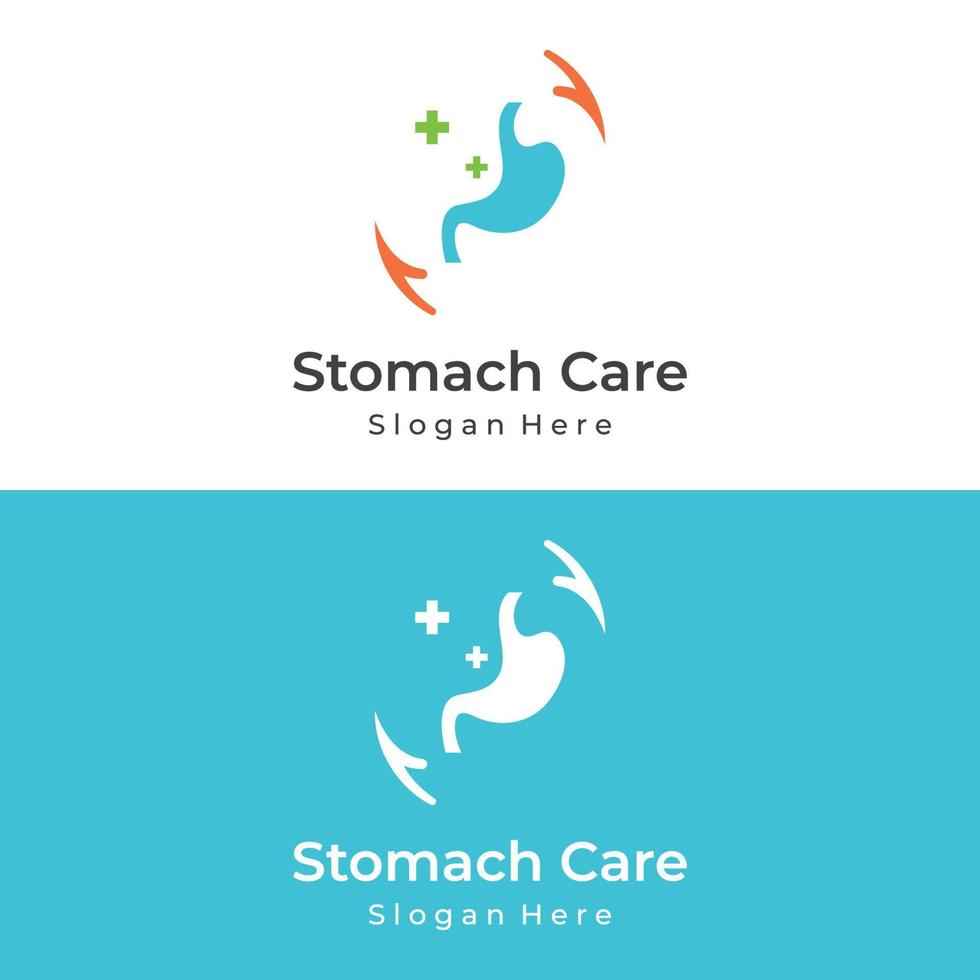 création de logo de modèle de santé de l'estomac et de soins de l'estomac. signe de logo pour médecin, entreprise et image de marque. vecteur