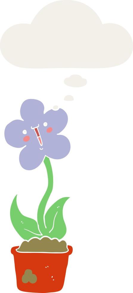 fleur de dessin animé mignon et bulle de pensée dans un style rétro vecteur