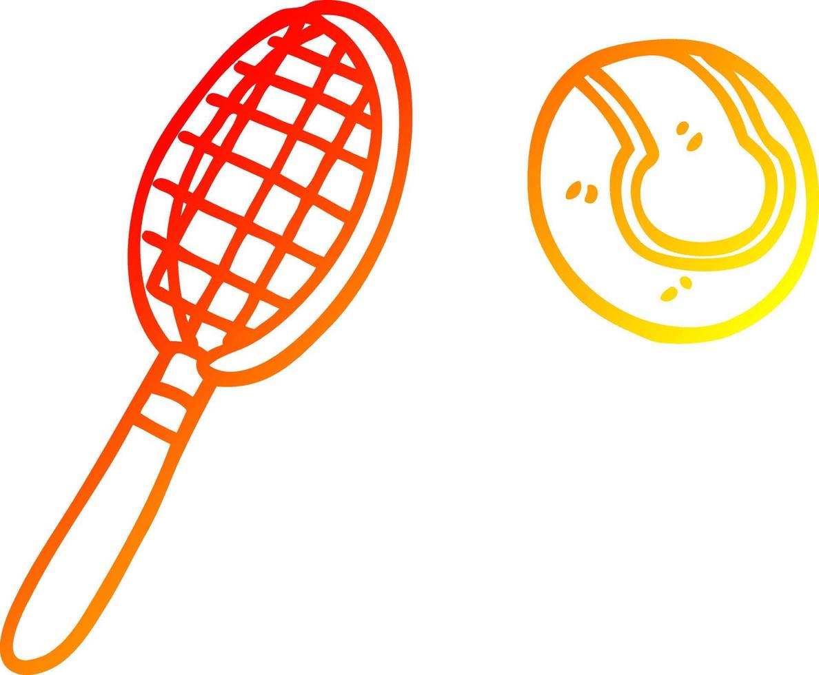 ligne de gradient chaud dessinant une raquette et une balle de tennis de dessin animé vecteur