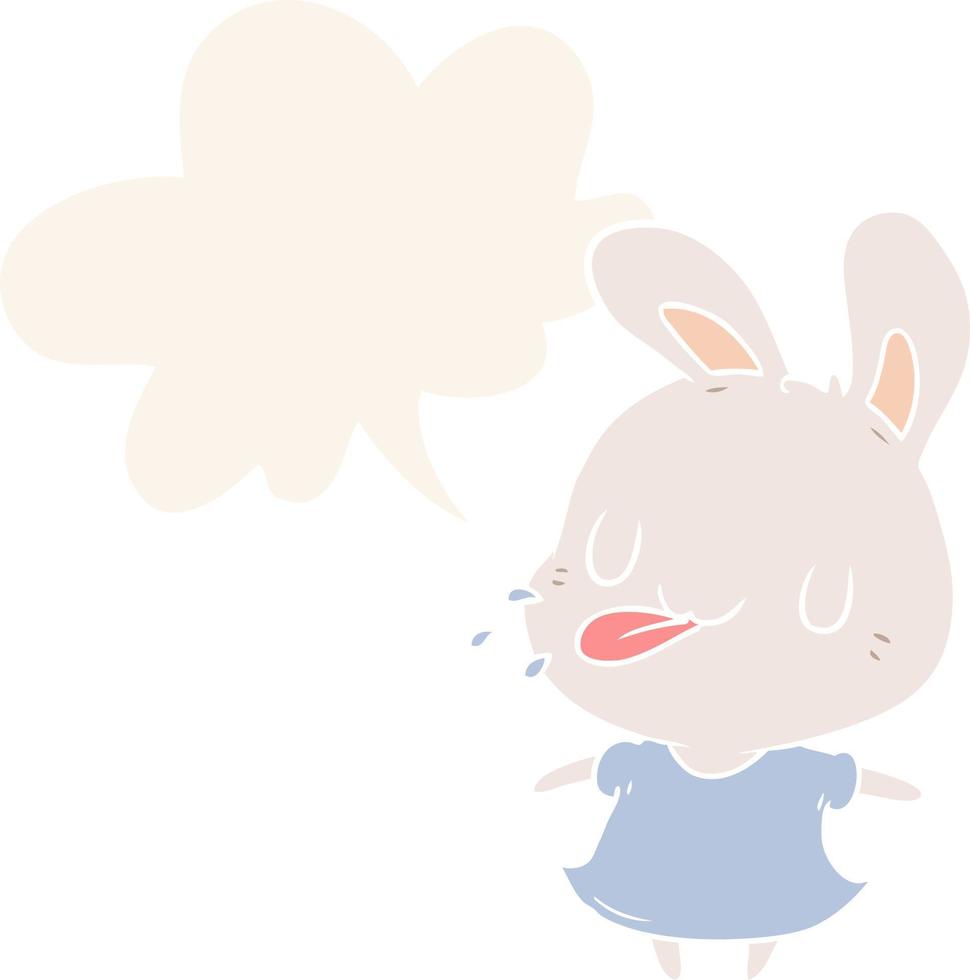 lapin de dessin animé mignon soufflant framboise et bulle de dialogue dans un style rétro vecteur