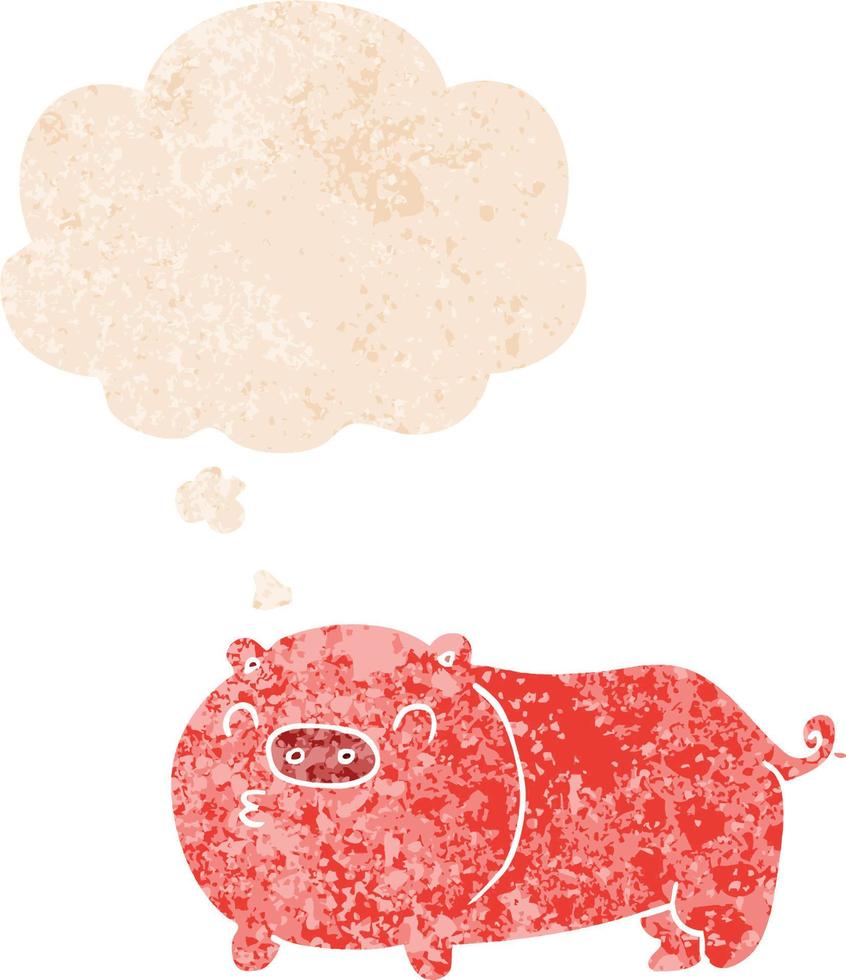 dessin animé cochon et bulle de pensée dans un style texturé rétro vecteur