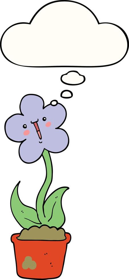 fleur de dessin animé mignon et bulle de pensée vecteur