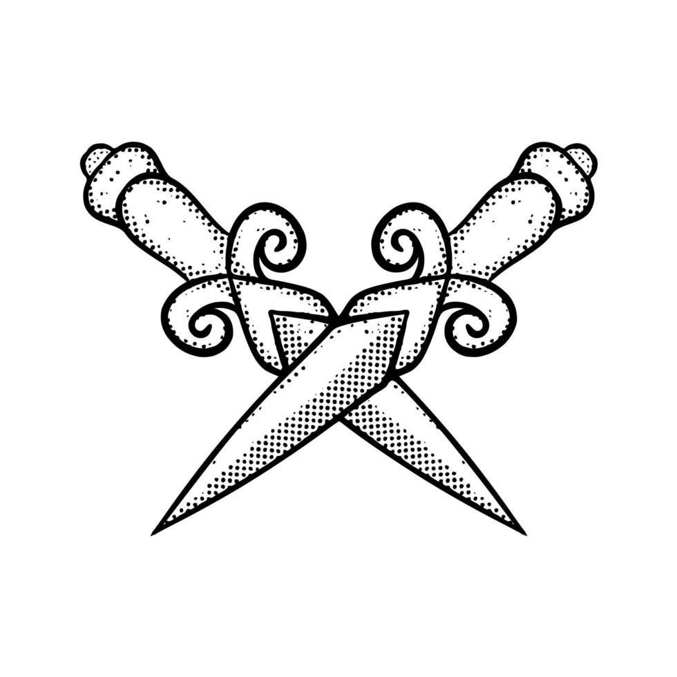 croix épée illustration dessinés à la main dessin animé croquis lineart style vintage vecteur