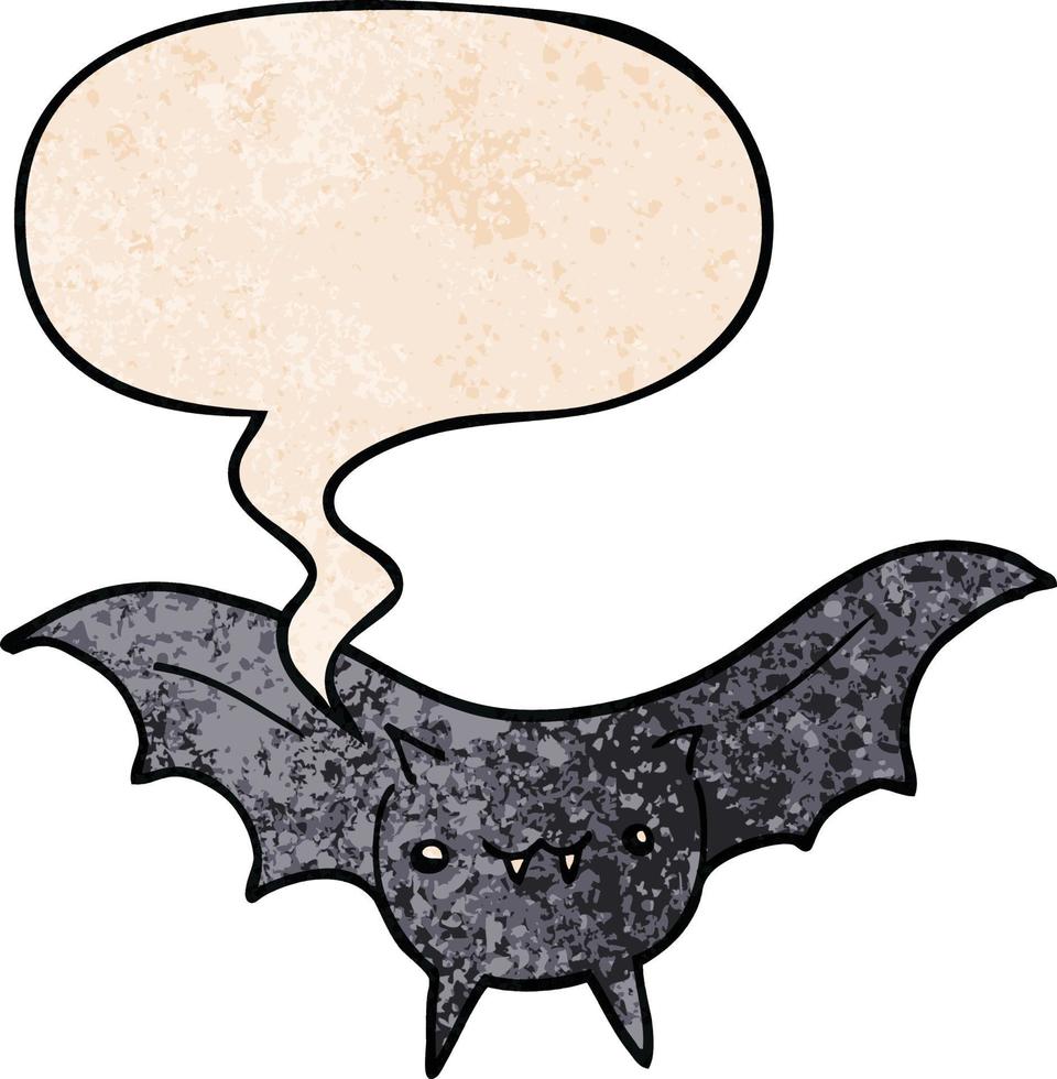 chauve-souris de dessin animé et bulle de dialogue dans un style de texture rétro vecteur