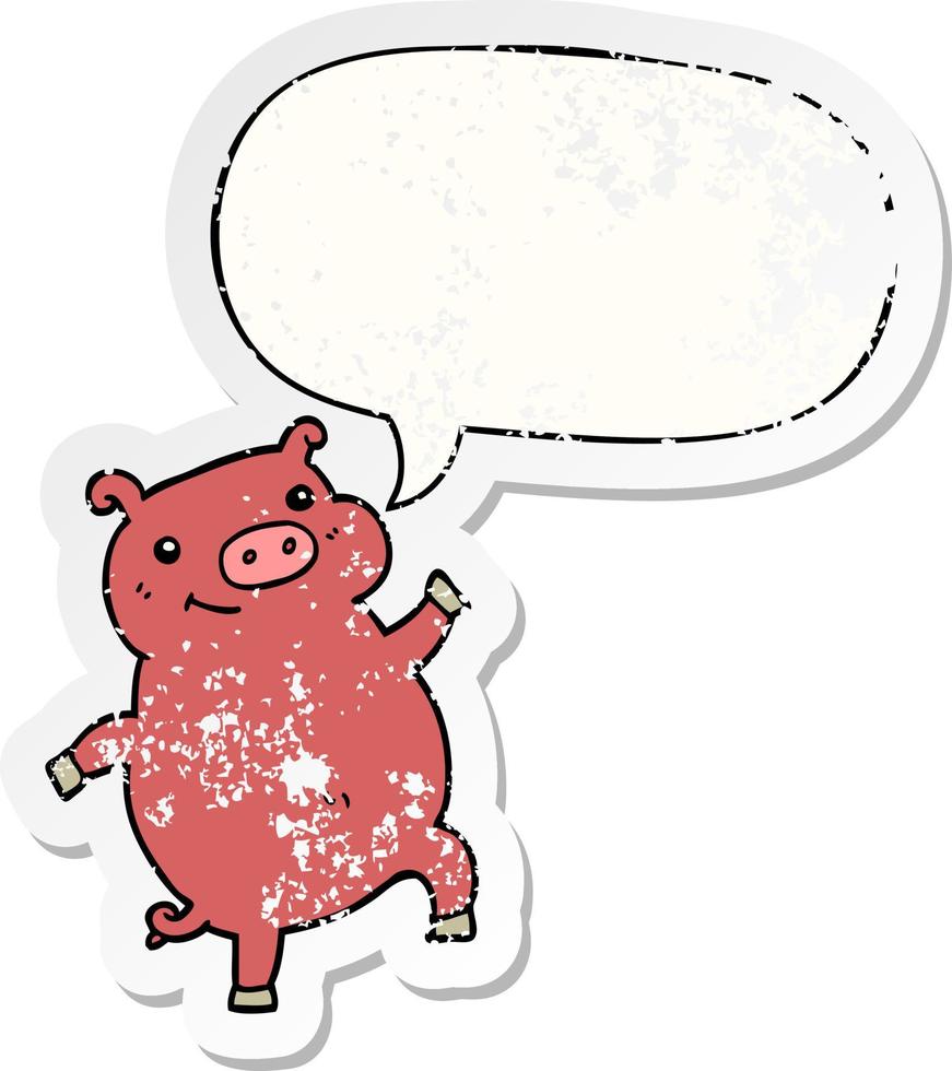 dessin animé cochon dansant et autocollant en détresse bulle vecteur