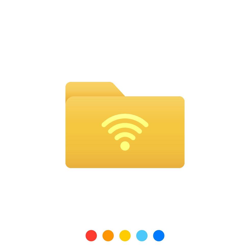 élément de conception de dossier plat avec symbole de signal Internet, icône de dossier, vecteur et illustration.