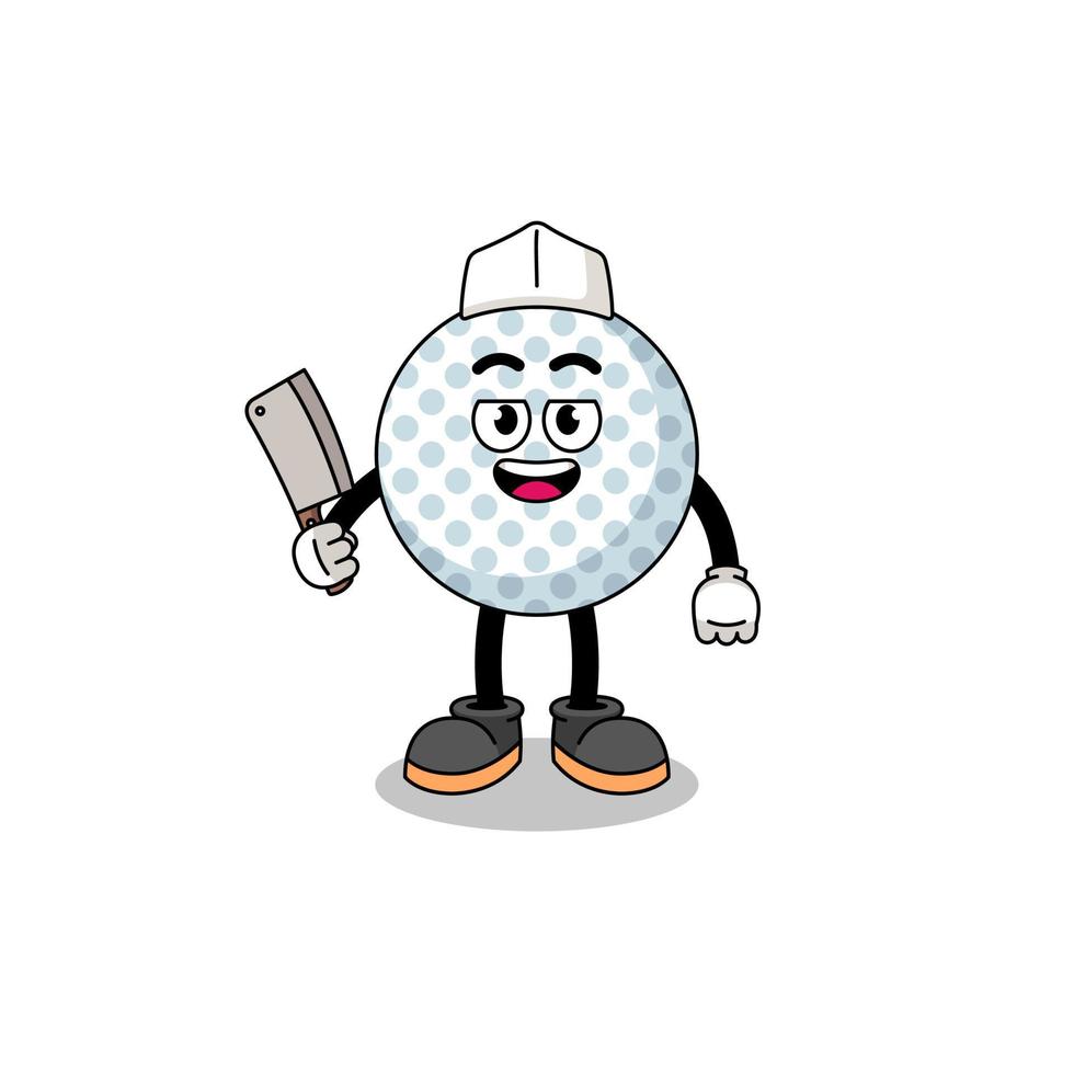 mascotte de balle de golf en tant que boucher vecteur