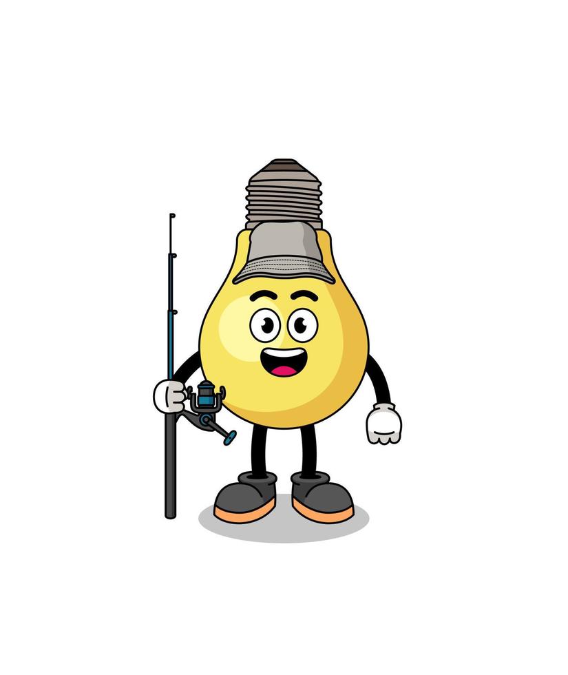 mascotte, illustration, de, ampoule, pêcheur vecteur