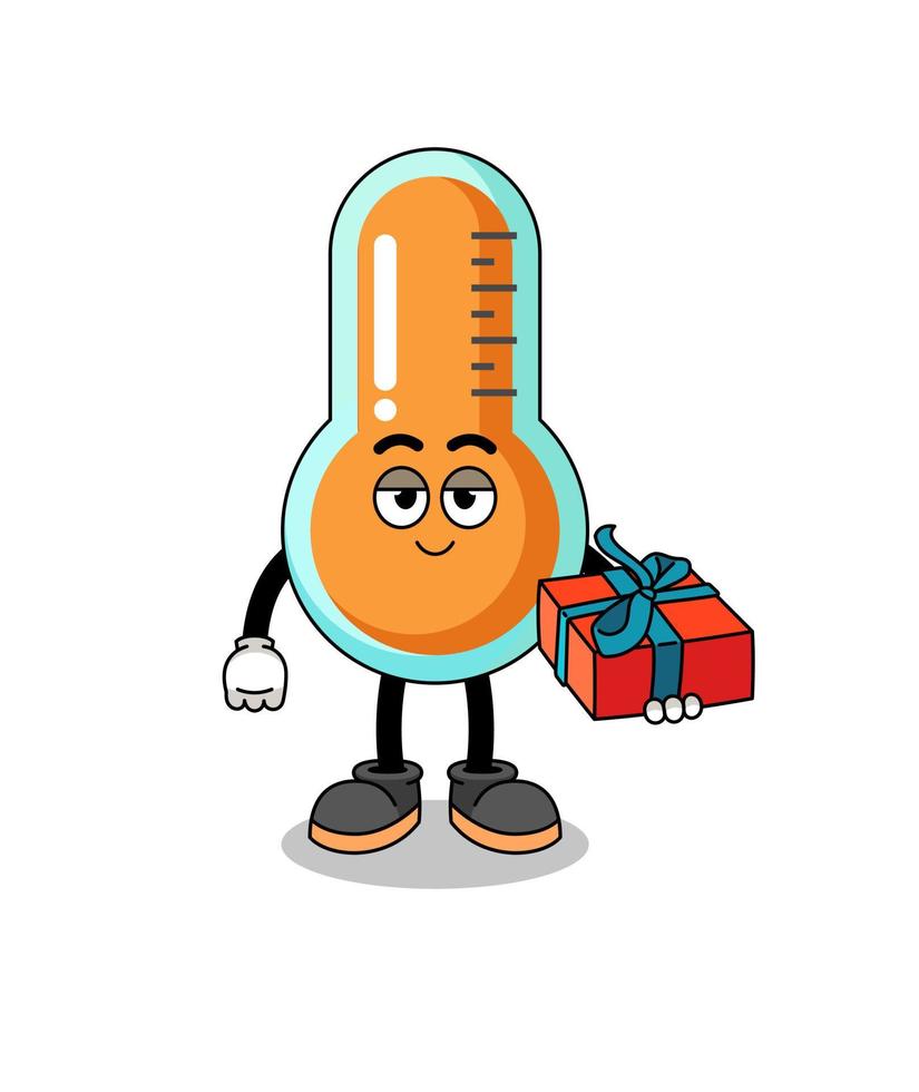 illustration de mascotte de thermomètre donnant un cadeau vecteur