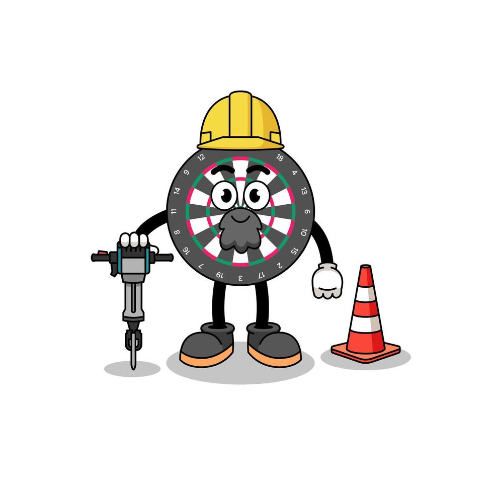 dessin animé de personnage de jeu de fléchettes travaillant sur la construction de routes vecteur
