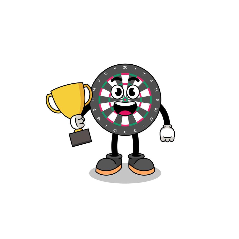 mascotte de dessin animé de jeu de fléchettes tenant un trophée vecteur