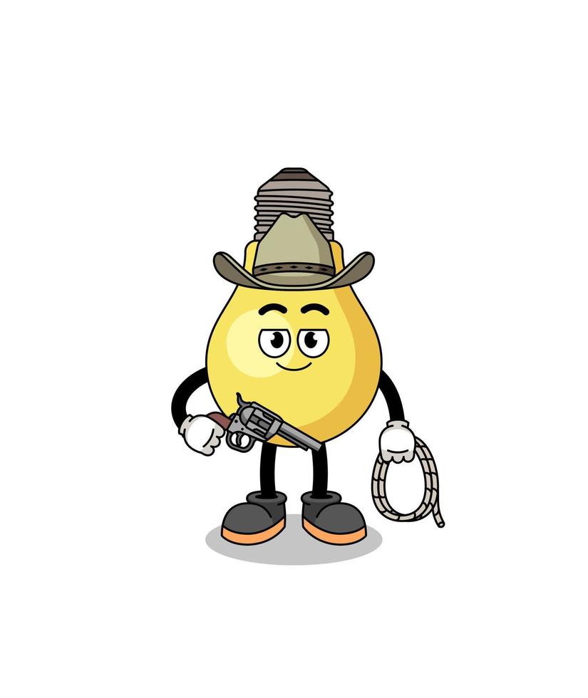 mascotte de personnage d'ampoule en tant que cow-boy vecteur