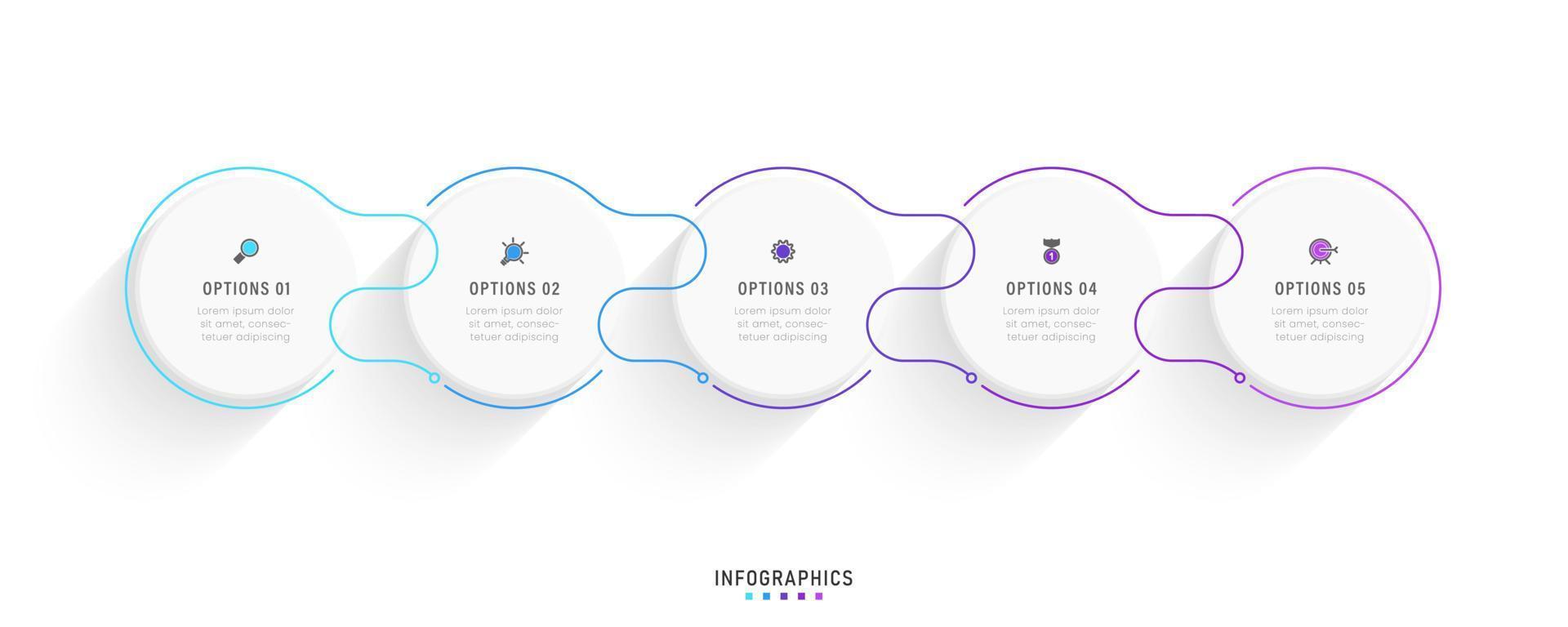 modèle de conception d'étiquettes infographiques vectorielles avec icônes et 5 options ou étapes. peut être utilisé pour le diagramme de processus, les présentations, la mise en page du flux de travail, la bannière, l'organigramme, le graphique d'informations. vecteur