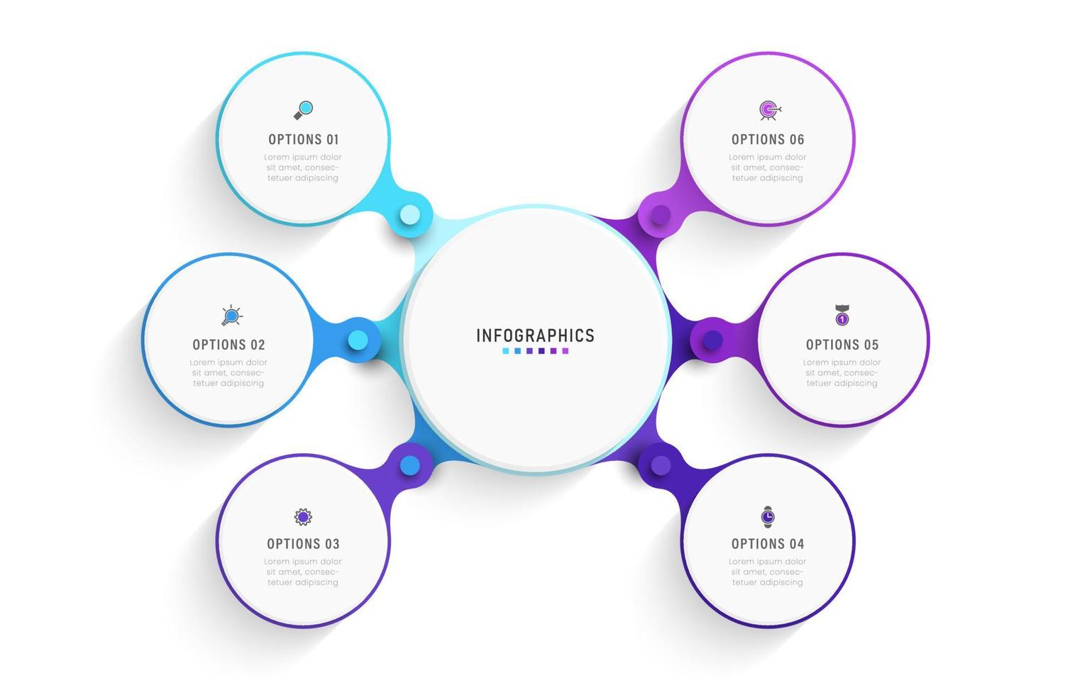 modèle de conception d'étiquettes infographiques vectorielles avec icônes et 6 options ou étapes. peut être utilisé pour le diagramme de processus, les présentations, la mise en page du flux de travail, la bannière, l'organigramme, le graphique d'informations. vecteur