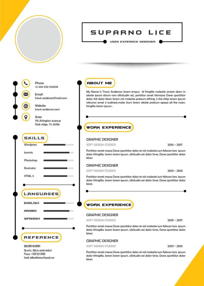 CV minimaliste ou modèle de cv vecteur