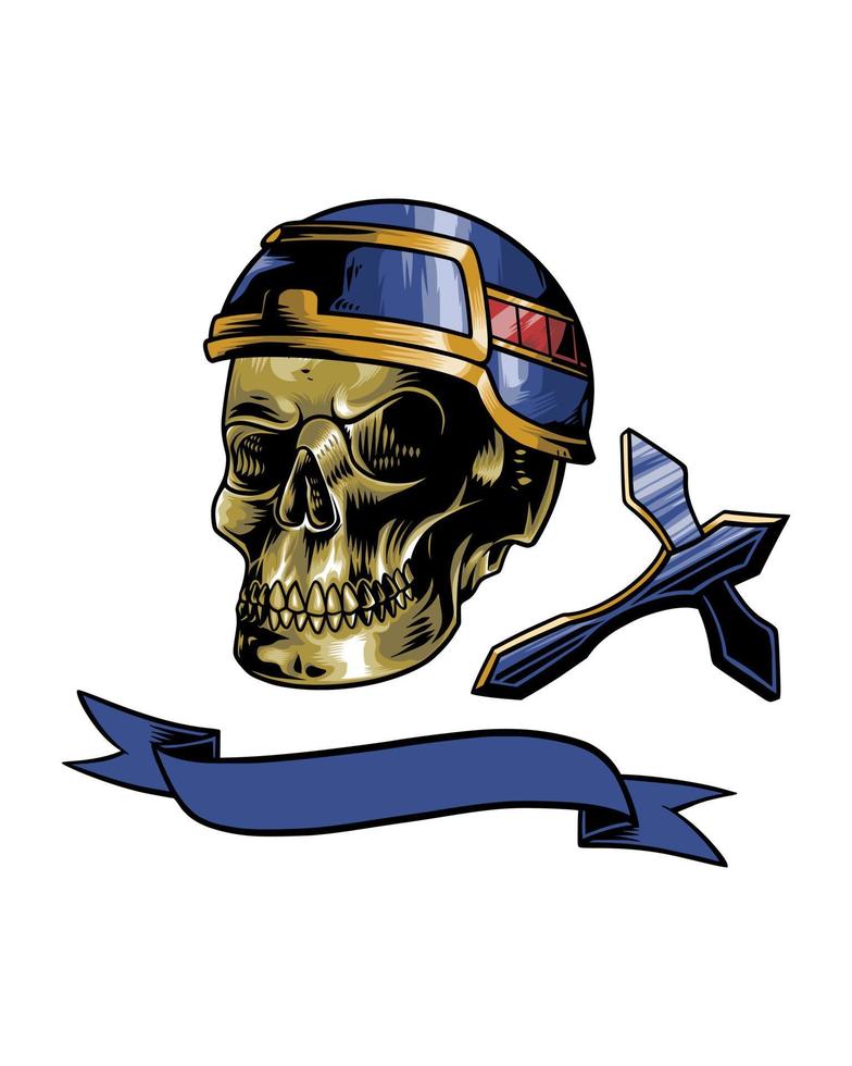 logo illustration casque crâne avec croix vecteur