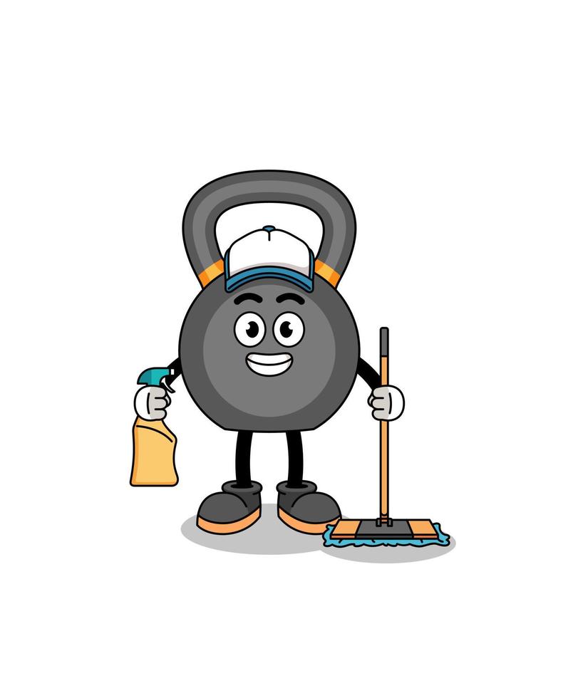 mascotte de personnage de kettlebell en tant que service de nettoyage vecteur