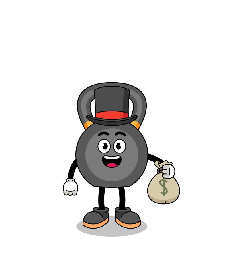 illustration de mascotte kettlebell homme riche tenant un sac d'argent vecteur