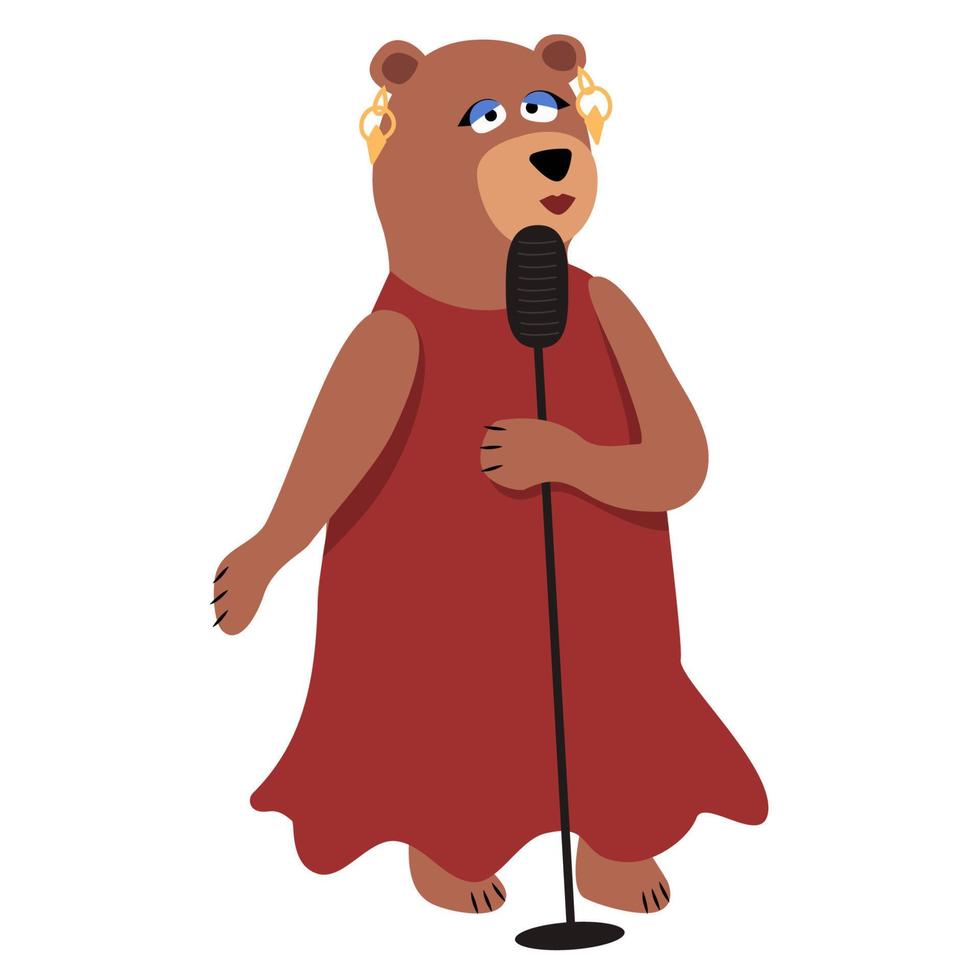 l'ours chante dans le micro. illustration vectorielle isolée sur fond blanc vecteur