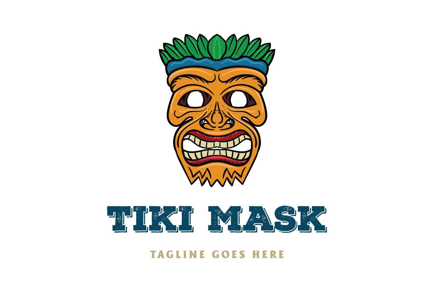 vecteur de conception de logo de visage de masque de barre de tiki en bois hawaïen vintage