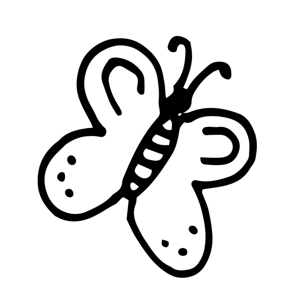 doodle papillon vectoriel, papillon dessiné à la main dans un style de dessin animé pour enfants vecteur