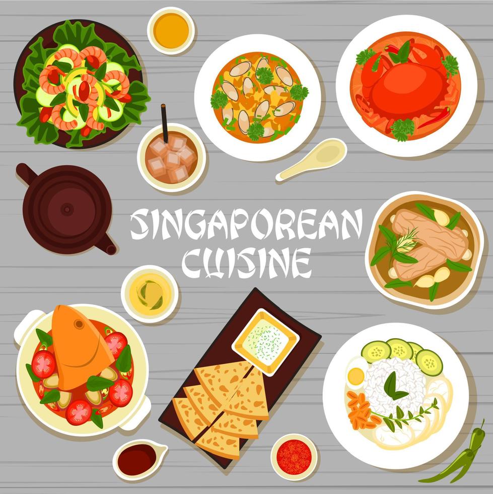 couverture de menu de nourriture de restaurant de cuisine singapourienne vecteur