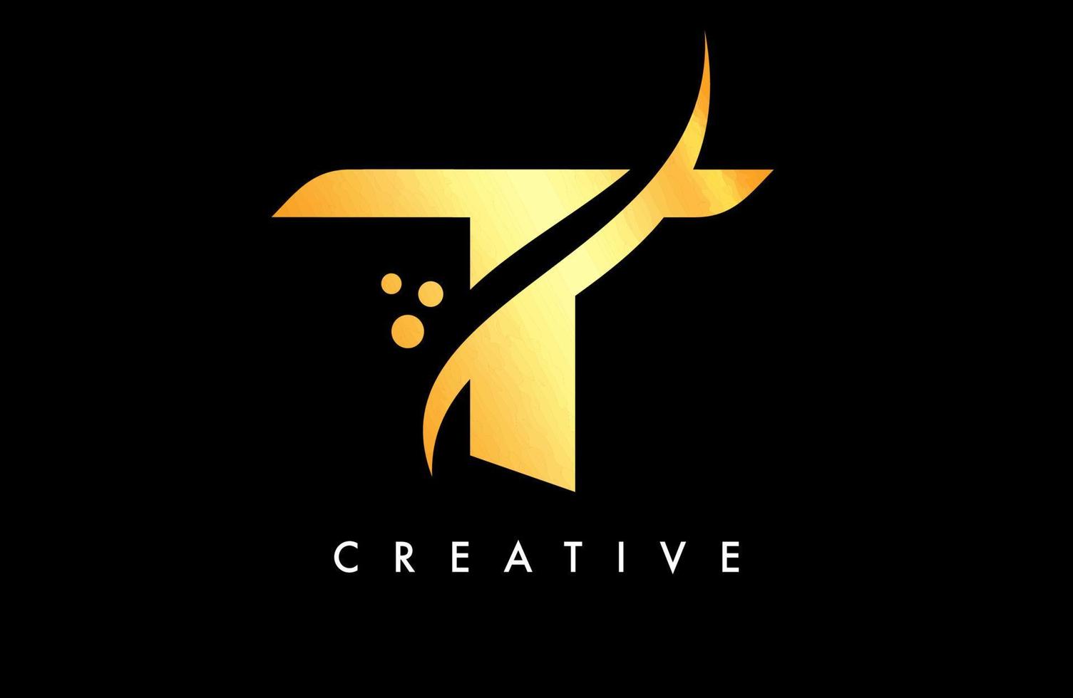 création de logo lettre t doré avec élégant vecteur créatif swoosh et points