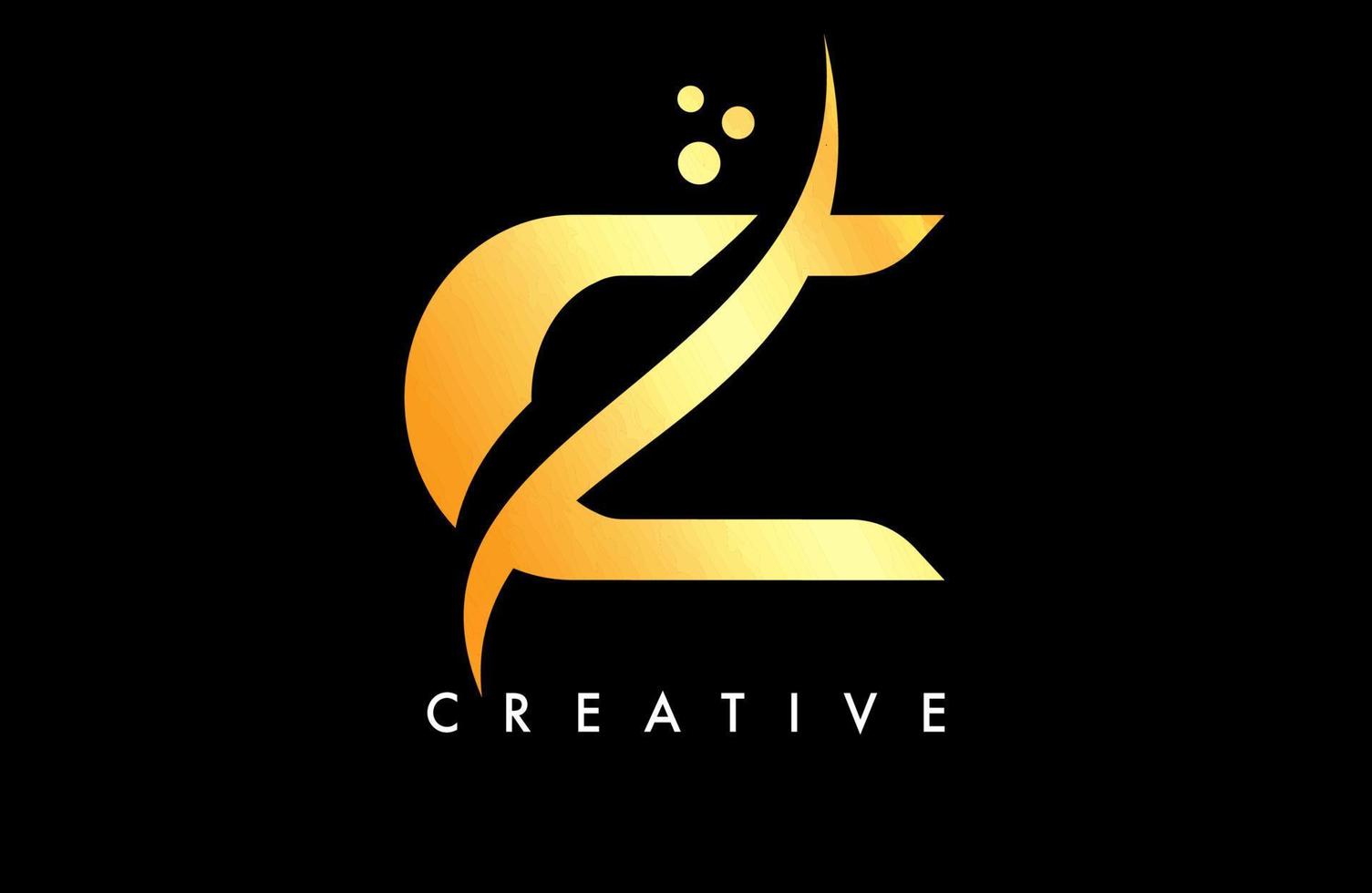 création de logo lettre c doré avec élégant vecteur créatif swoosh et points