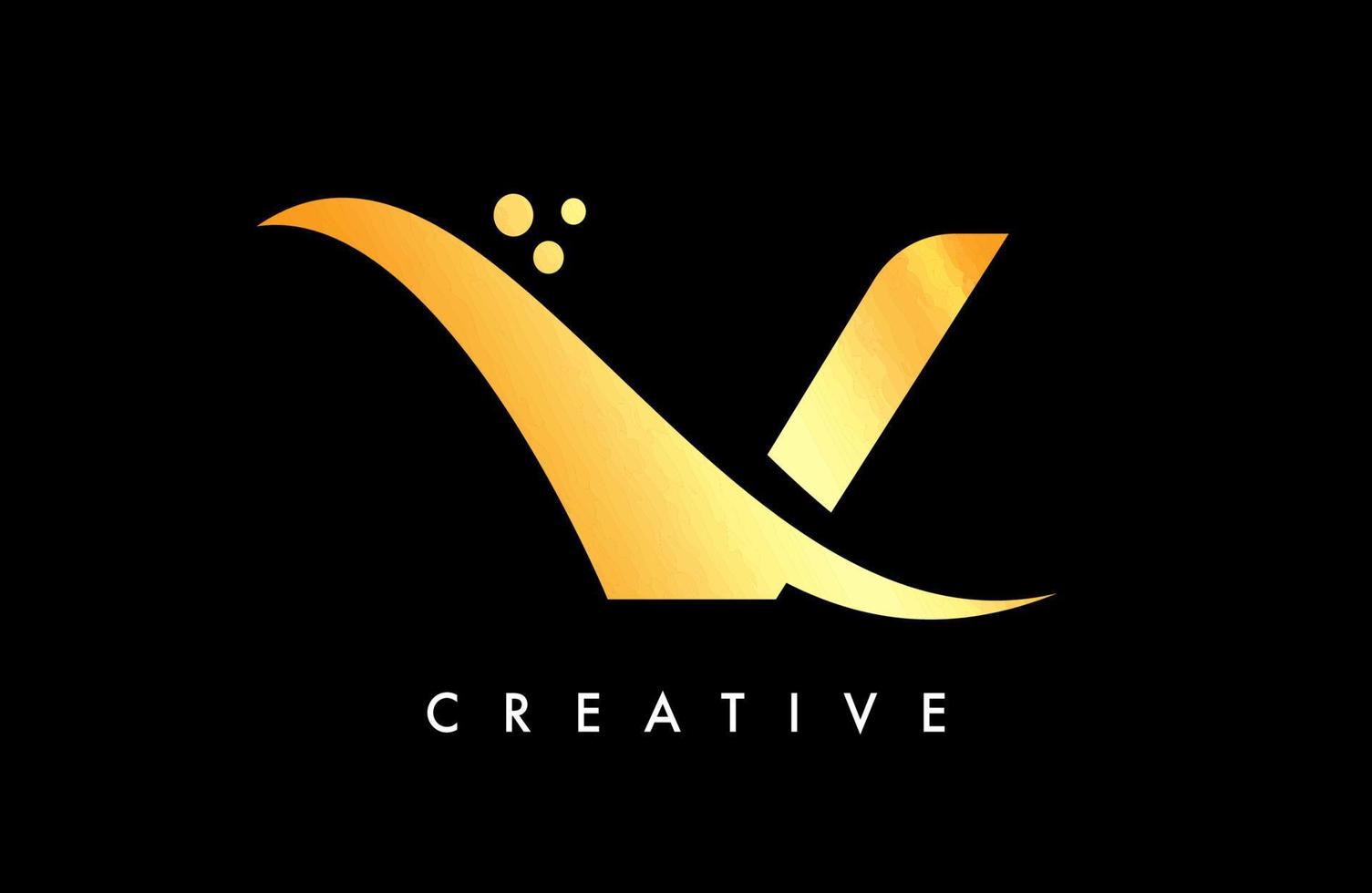 création de logo de lettre v doré avec élégant vecteur créatif swoosh et points