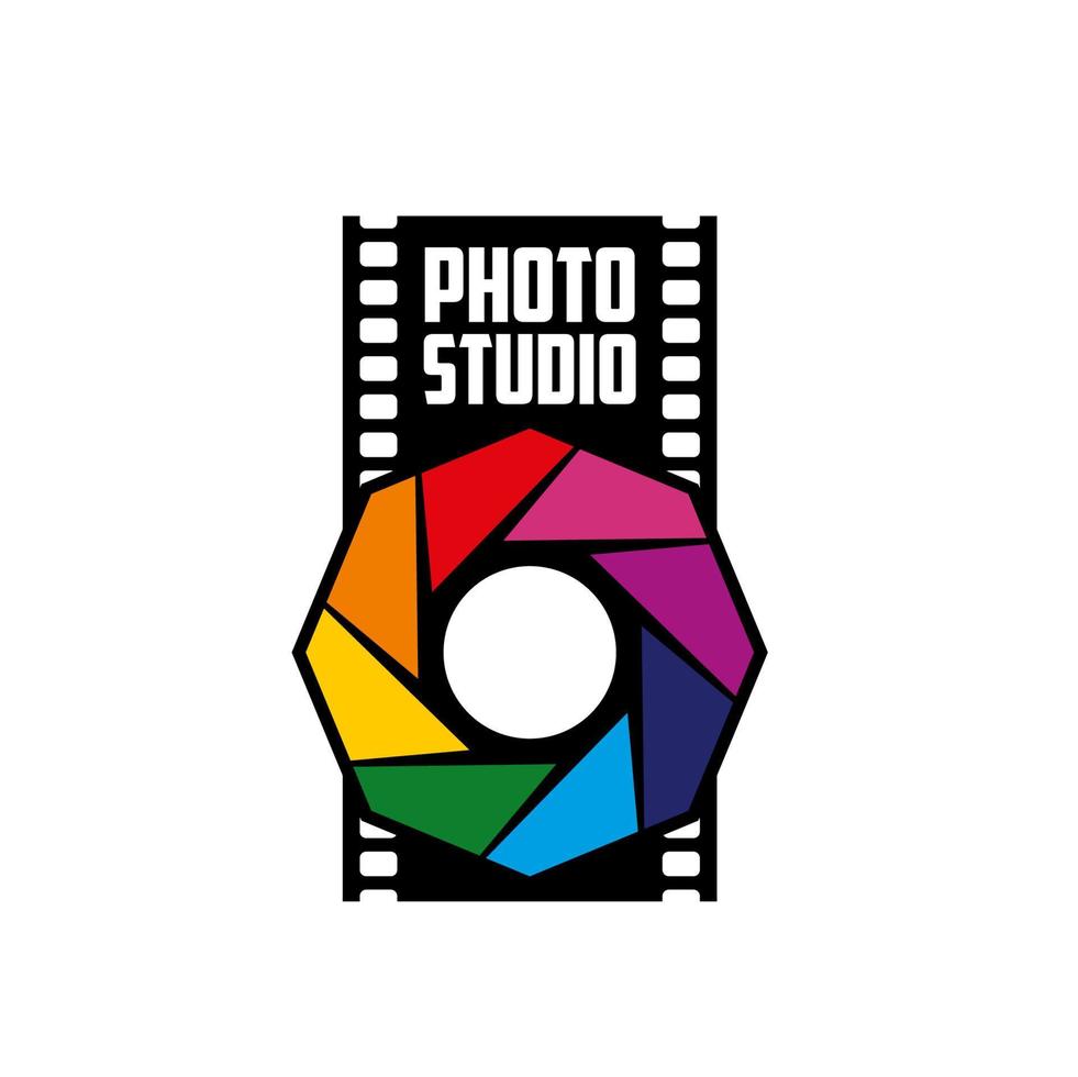 icône de studio photo, diaphragme d'appareil photo, bande de film vecteur