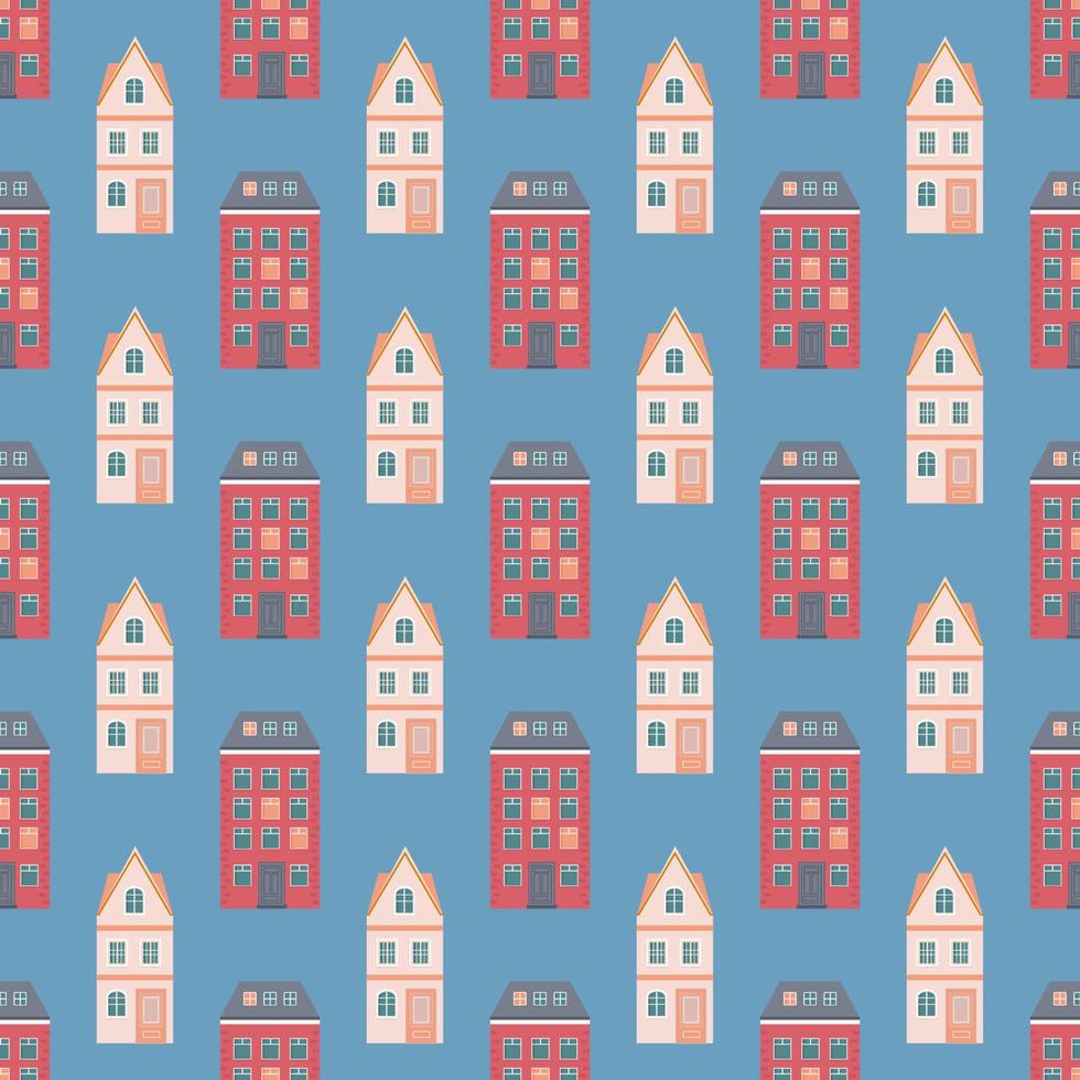 motif de maison rouge et beige sur fond bleu. image vectorielle à utiliser dans la conception de sites Web ou les textiles vecteur