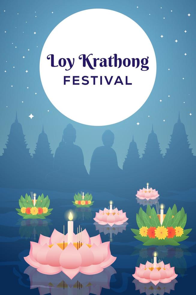 illustration de l'affiche de la bannière verticale du festival loy krathong vecteur