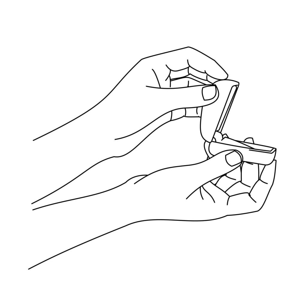 illustration du dessin au trait d'un homme donnant une boîte à bijoux de luxe avec une bague en or à un amoureux comme symbole d'amour isolé sur fond blanc vecteur