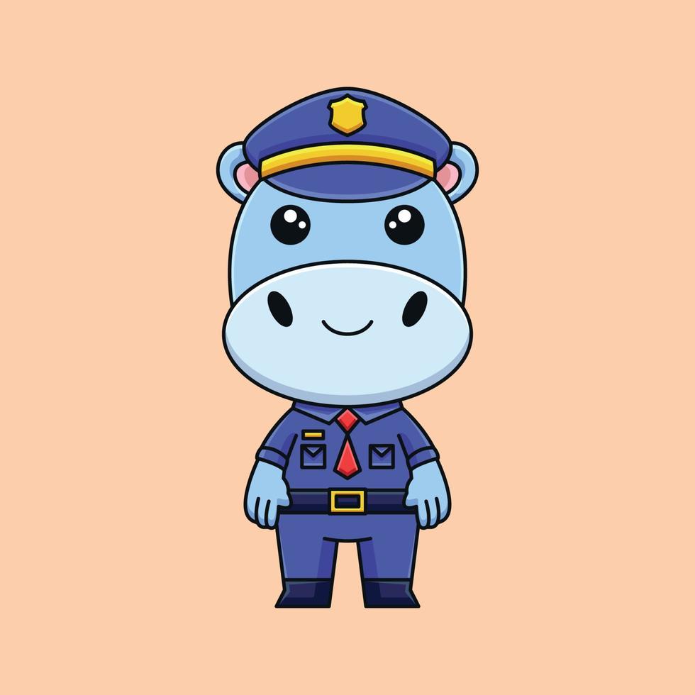 mignon police hippopotame dessin animé doodle art dessiné à la main concept vecteur kawaii icône illustration