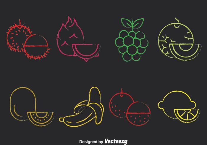 Icônes de dessins de craie de fruits colorés vecteur