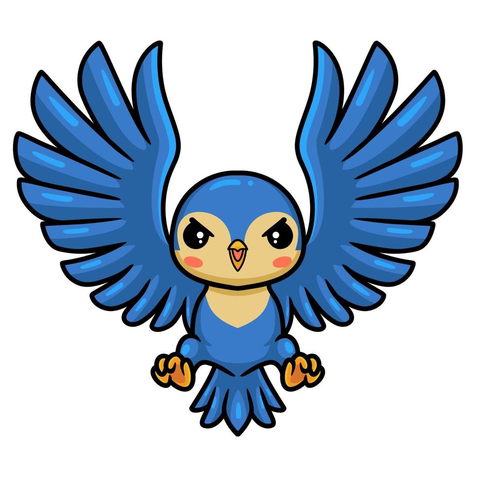 mignon petit dessin animé oiseau bleu volant vecteur