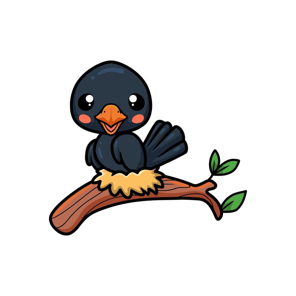 mignon petit dessin animé de corbeau sur une branche d'arbre vecteur