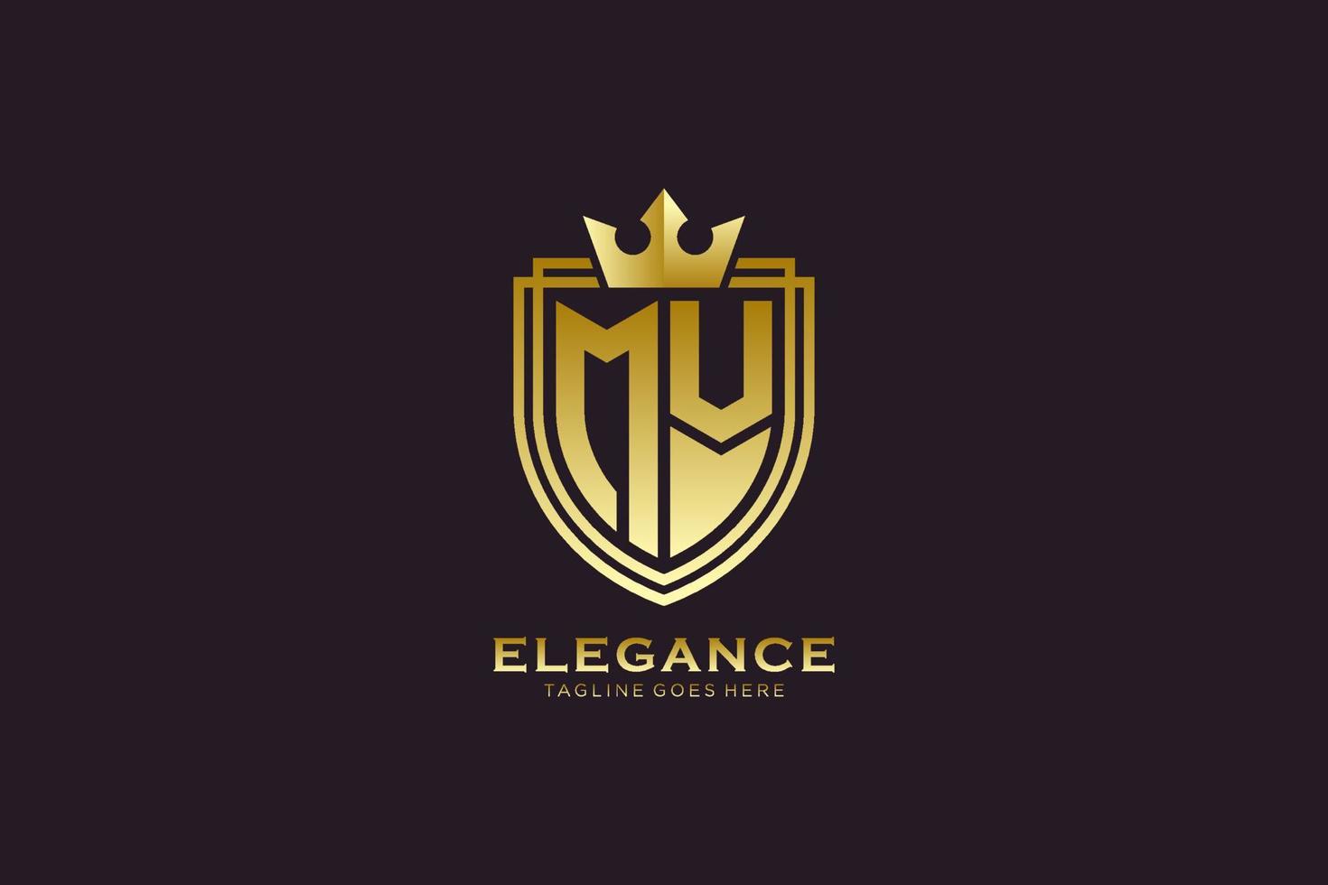logo monogramme de luxe élégant initial mv ou modèle de badge avec volutes et couronne royale - parfait pour les projets de marque de luxe vecteur