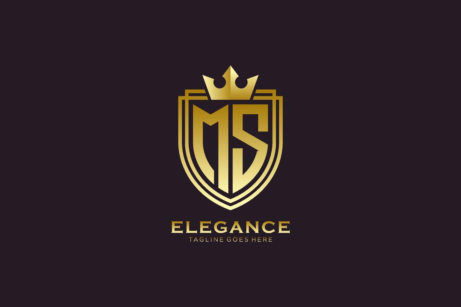 logo monogramme de luxe élégant initial ms ou modèle de badge avec volutes et couronne royale - parfait pour les projets de marque de luxe vecteur