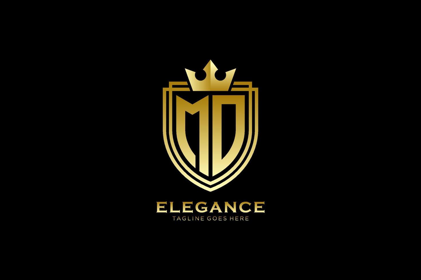 logo monogramme de luxe élégant initial mo ou modèle de badge avec volutes et couronne royale - parfait pour les projets de marque de luxe vecteur