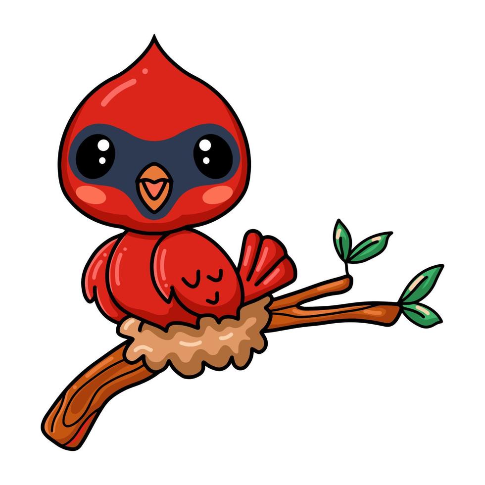 dessin animé mignon bébé oiseau cardinal sur une branche d'arbre vecteur