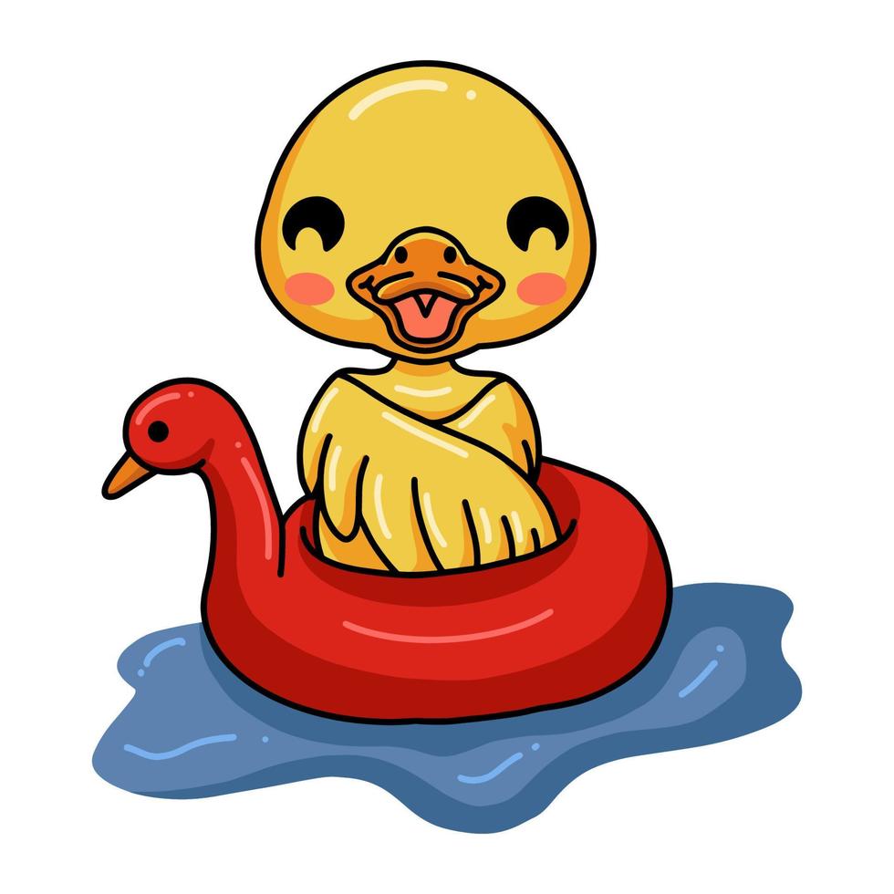 mignon petit dessin animé de canard flottant sur un anneau de piscine gonflable vecteur