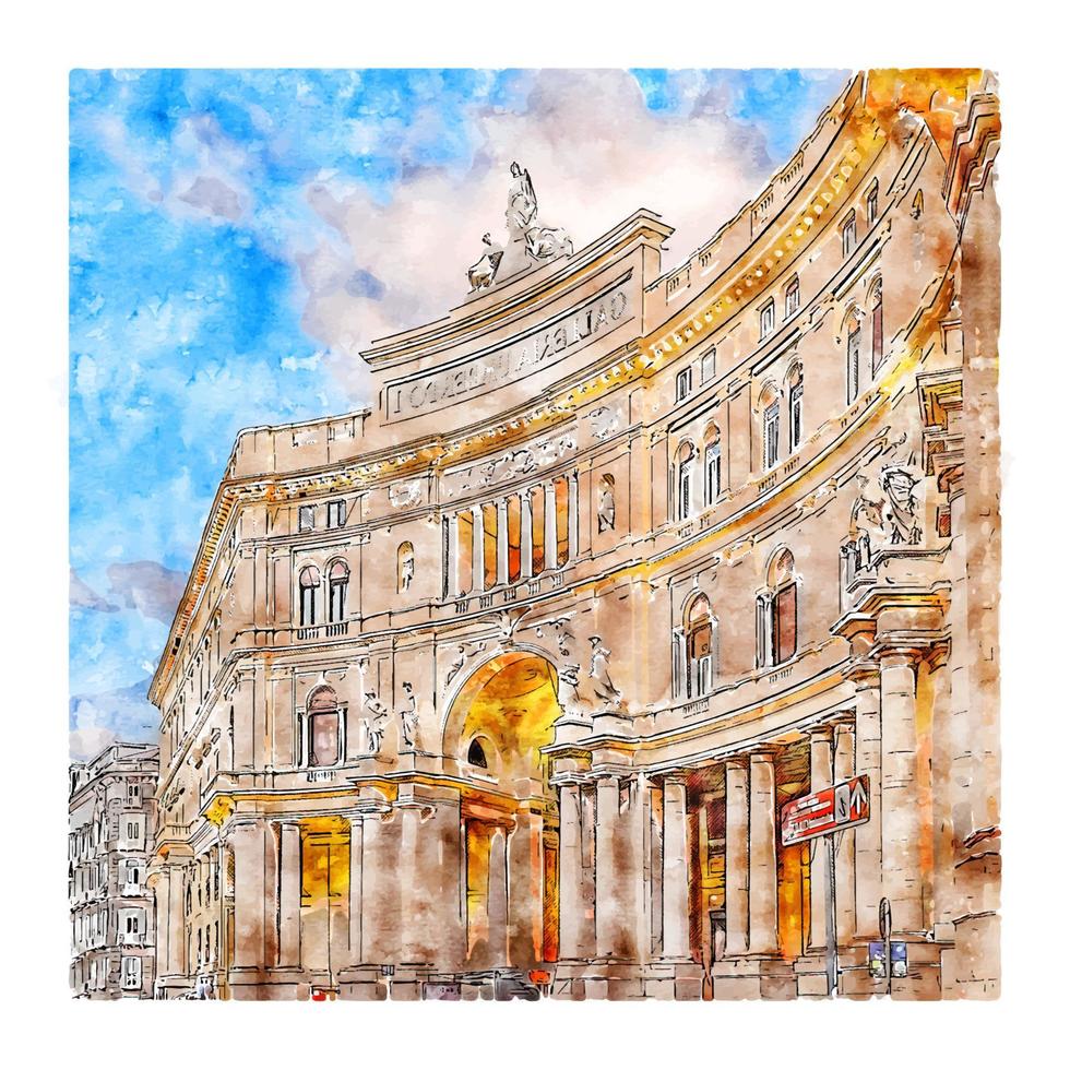 naples campanie italie croquis aquarelle illustration dessinée à la main vecteur