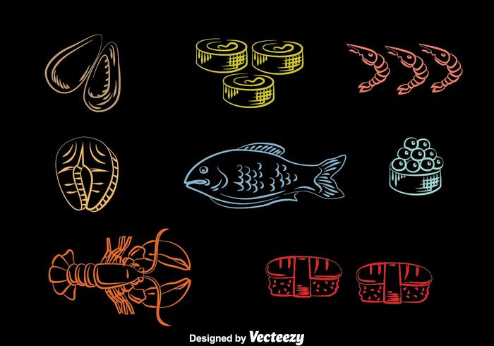 Vector d'icônes de ligne de fruits de mer
