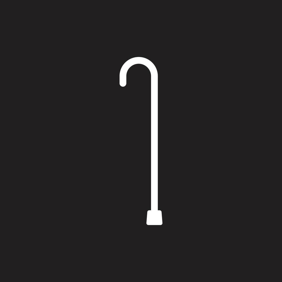 eps10 vecteur blanc bâton de marche abstrait icône d'art en ligne isolée sur fond noir. symbole de contour de canne à pied dans un style moderne simple et plat pour la conception de votre site Web, votre logo et votre application mobile