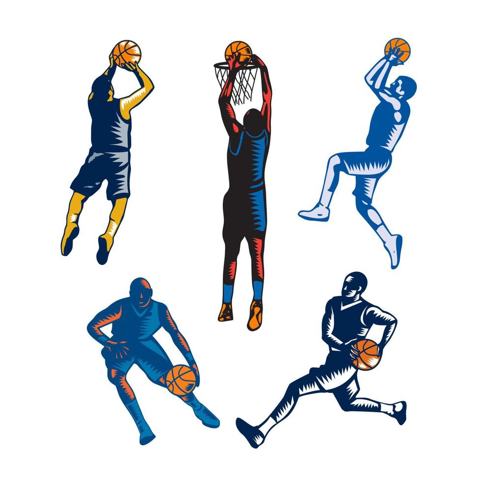 collection de gravures sur bois de basket-ball vecteur