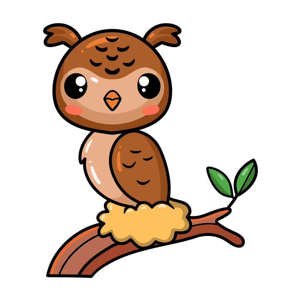 dessin animé mignon petit hibou sur une branche d'arbre vecteur