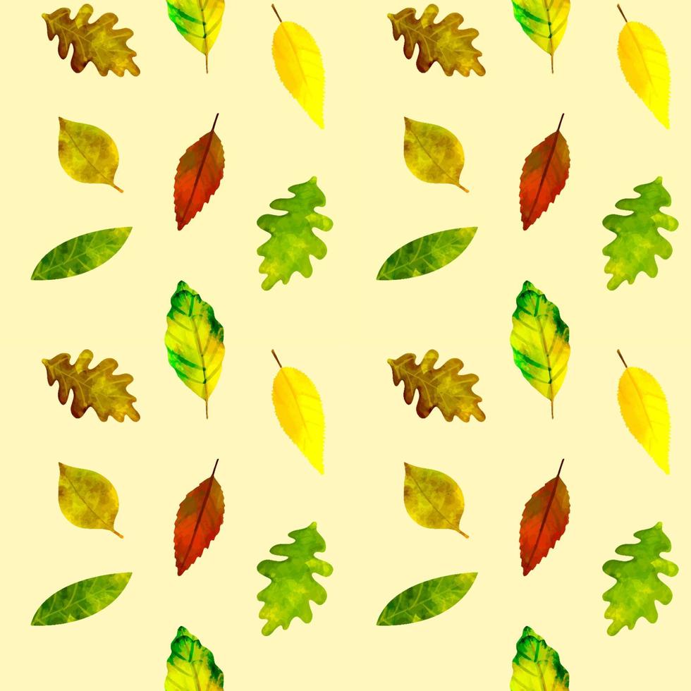 illustration botanique de modèle sans couture feuilles d'automne sur fond jaune clair vecteur