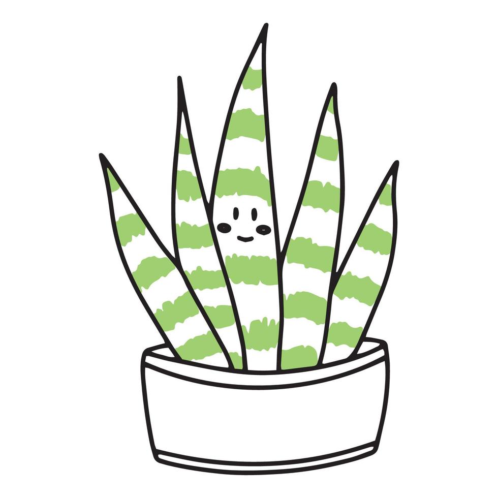 cactus mignon dans le style de griffonnages. cactus aux émotions kawaii. illustration vectorielle d'un cactus souriant heureux avec des pointes et des aiguilles. une plante dans un pot de fleurs. Icônes. vecteur